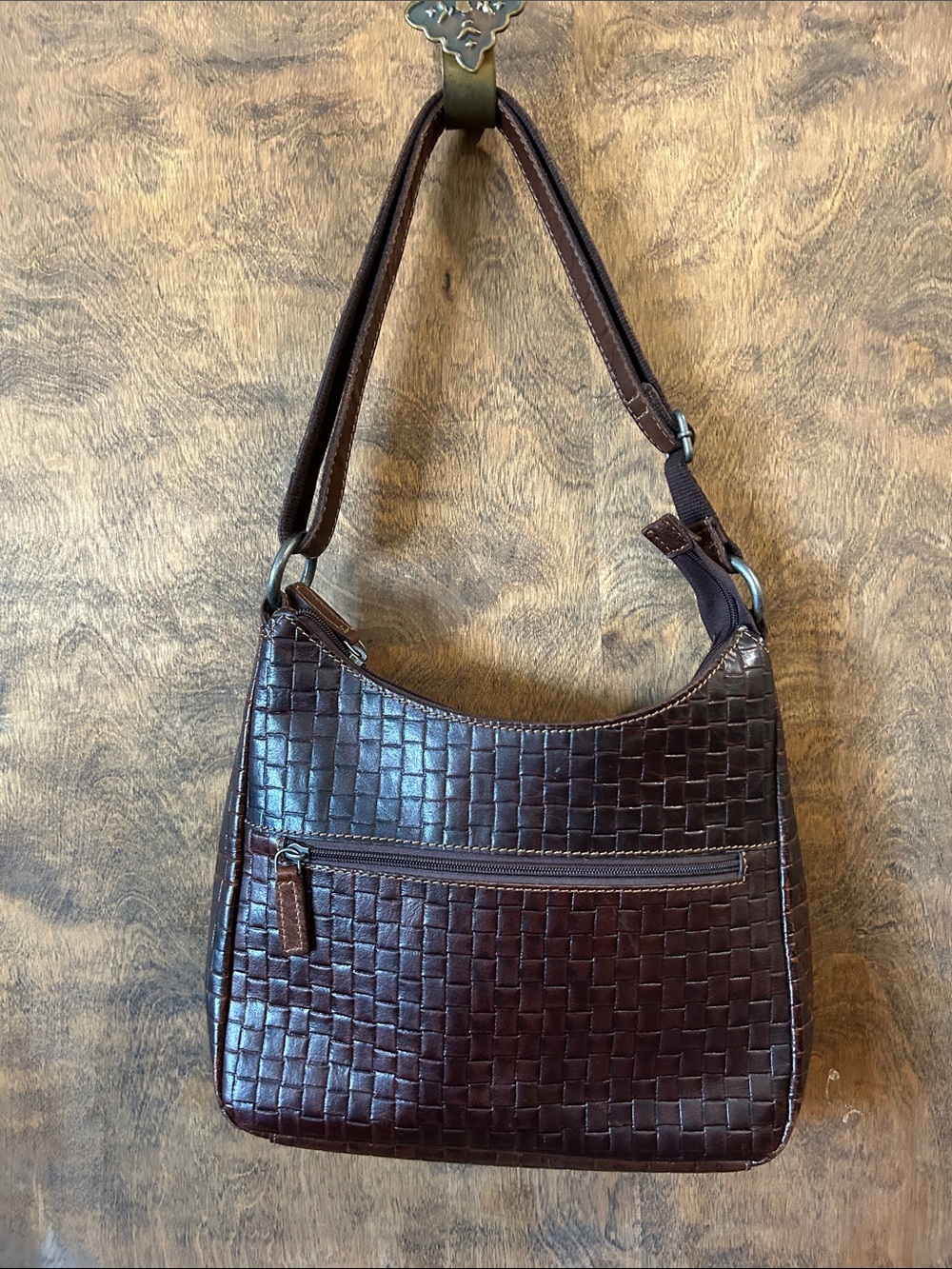 Jack George’s Classic Woven Leather Shoulder Bag - Dark Brown